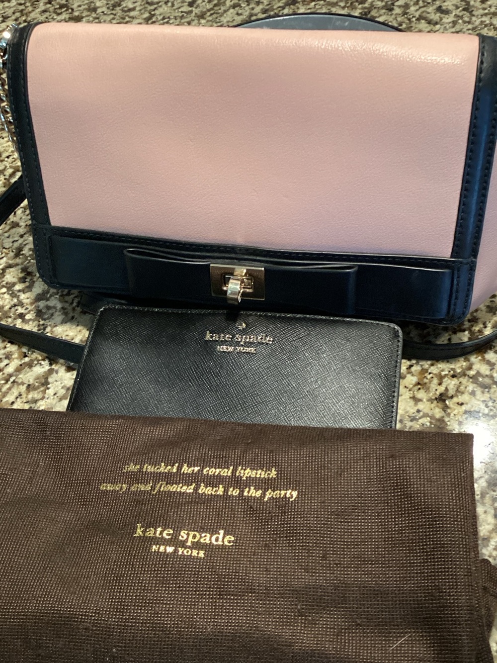 kate spade Pink and Black Bow Crossbody Bag with wallet and Dust Bag - Picture 1 of 9